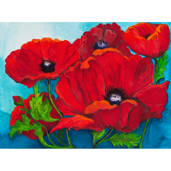 "Quintet of Poppies" - Landscape Oil Painting by Dianne Doan